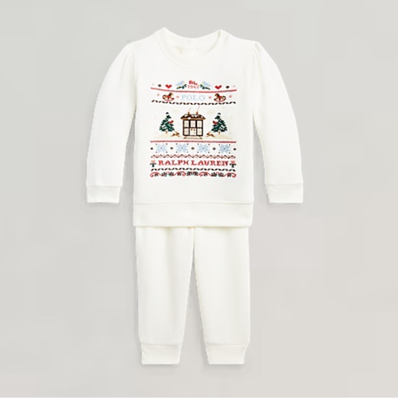 ❤️🤍RL🤍❤️ NWT Baby Girl 18m Fleece Graphic Sweatshirt & Pant Set. Brand new!